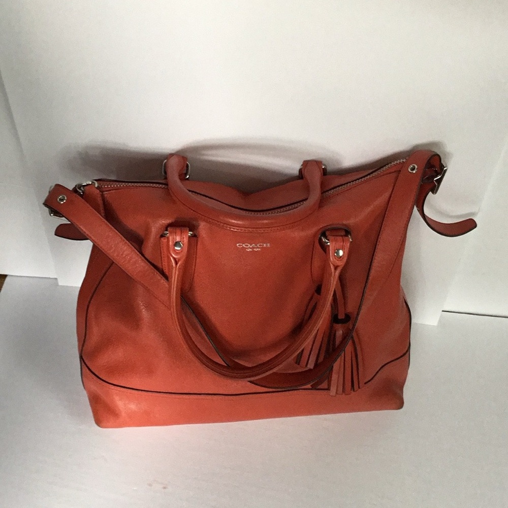 Coach top handle tote bag with shoulder strap in orange